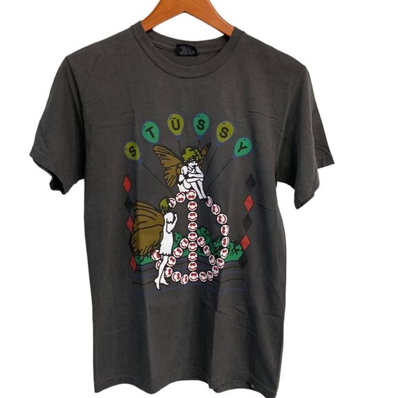 Stussy LSD Tribe Short Sleeve T-Shirt Tee in Black Graphic Crewneck Peace Sign - Picture 1 of 13